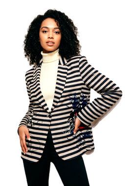 Desigual striped blazer jacket signature colorful graffiti artistic lining 44